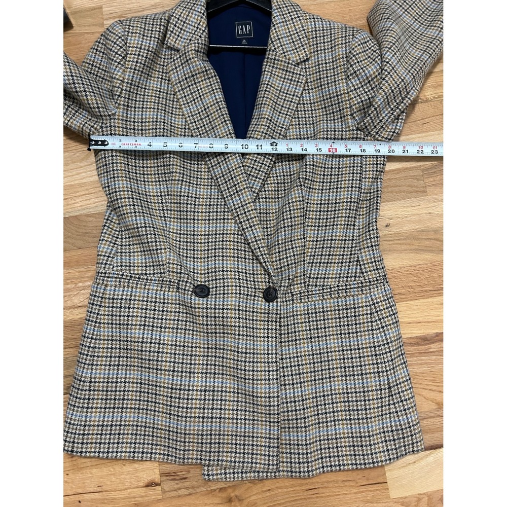 Gap Double Breasted Plaid Blazer Women 12 Tall Brown Dark Academia Houndstooth - Picture 11 of 12